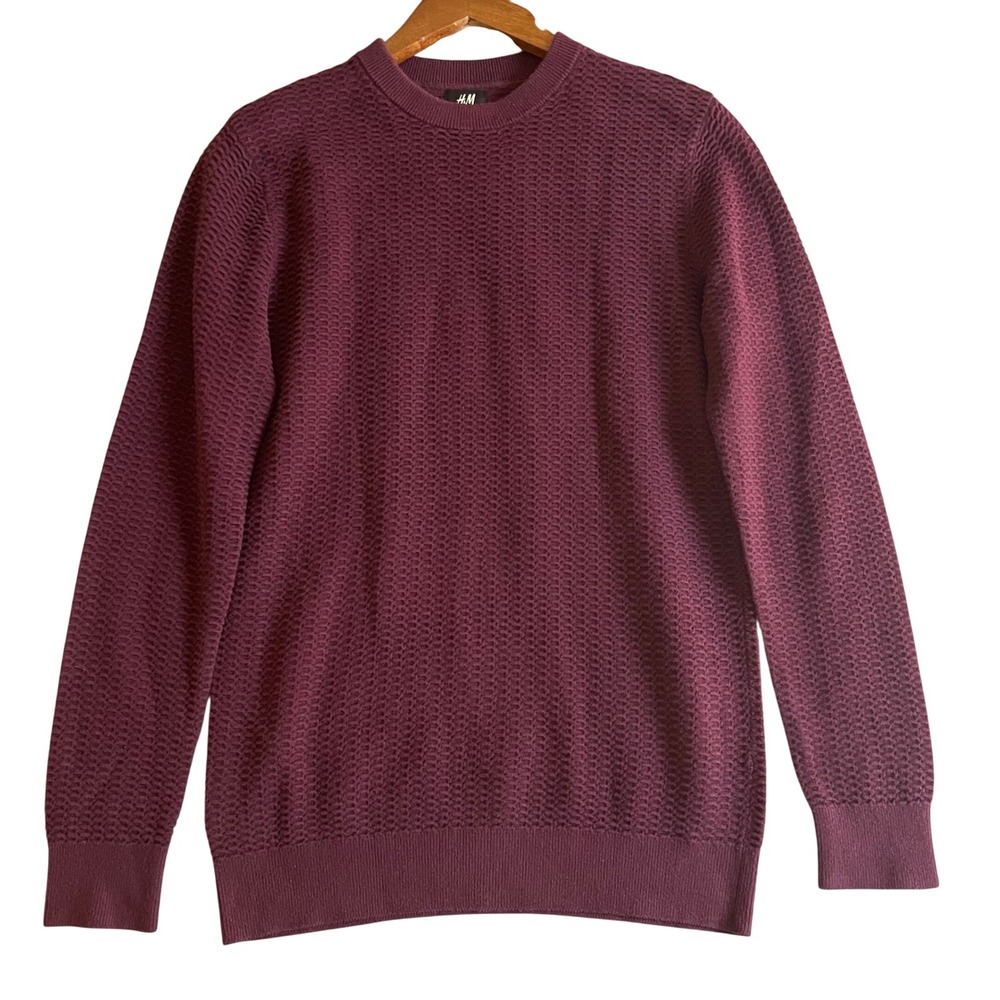 H&M Sweater Mens XS Burgundy Waffle Knit Textured Pullover Preppy Holiday